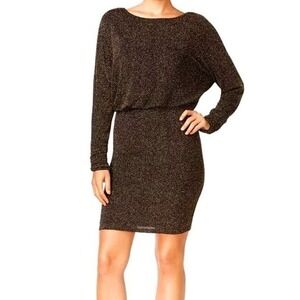 Eliza J Dress Women's Size 6 Gold Black Glitter Blouson Sheath Cocktail Party